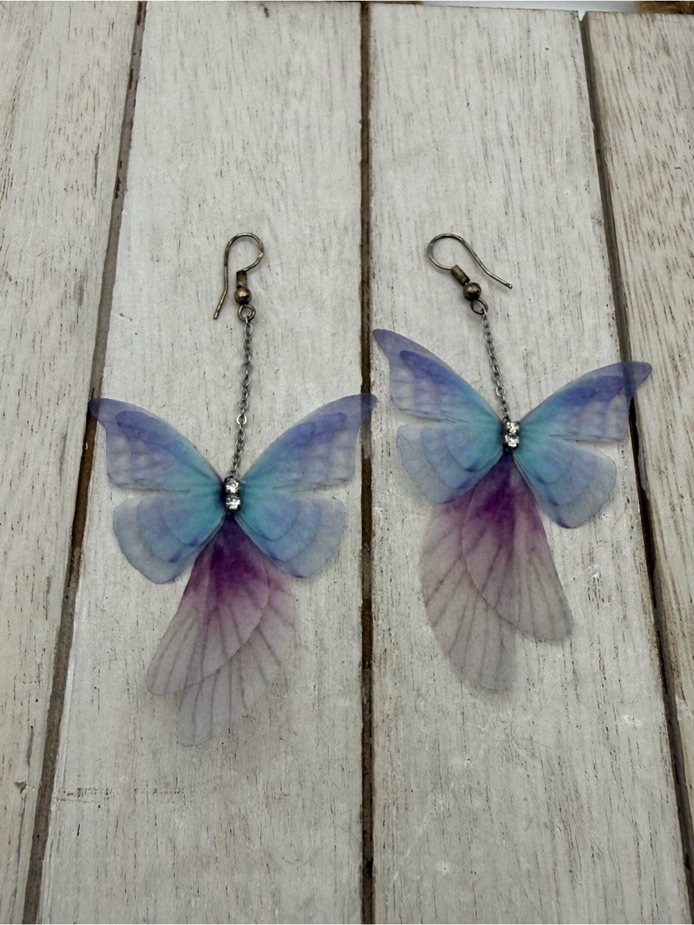 Delicate Butterfly cloth Drop Earrings in Blue & Purple